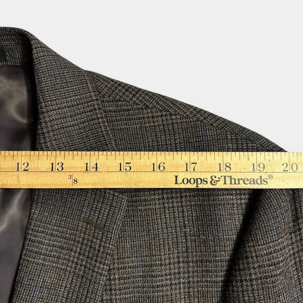 RALPH LAUREN Mens Blazer Sport Coat Two Button Casual Jacket 46L Gray Plaid Wool